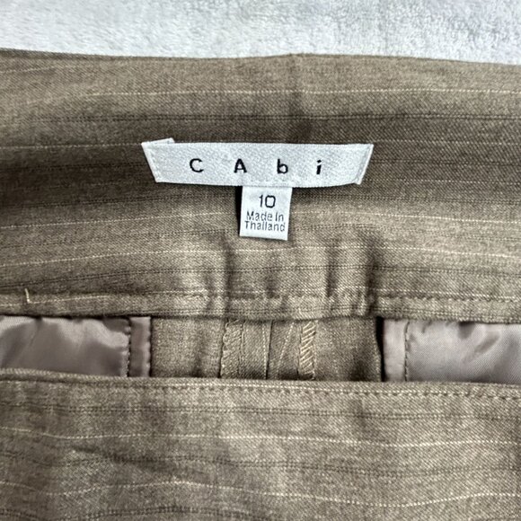 CAbi Womens Camel Trouser Pants Size 10 Brown Pinstripe Stretch Style 195 New - Picture 3 of 12